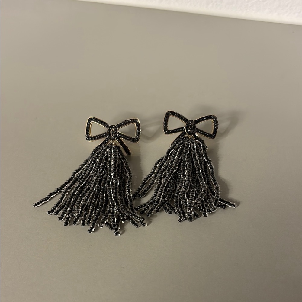 Elegant Black Beaded Tassel Earrings